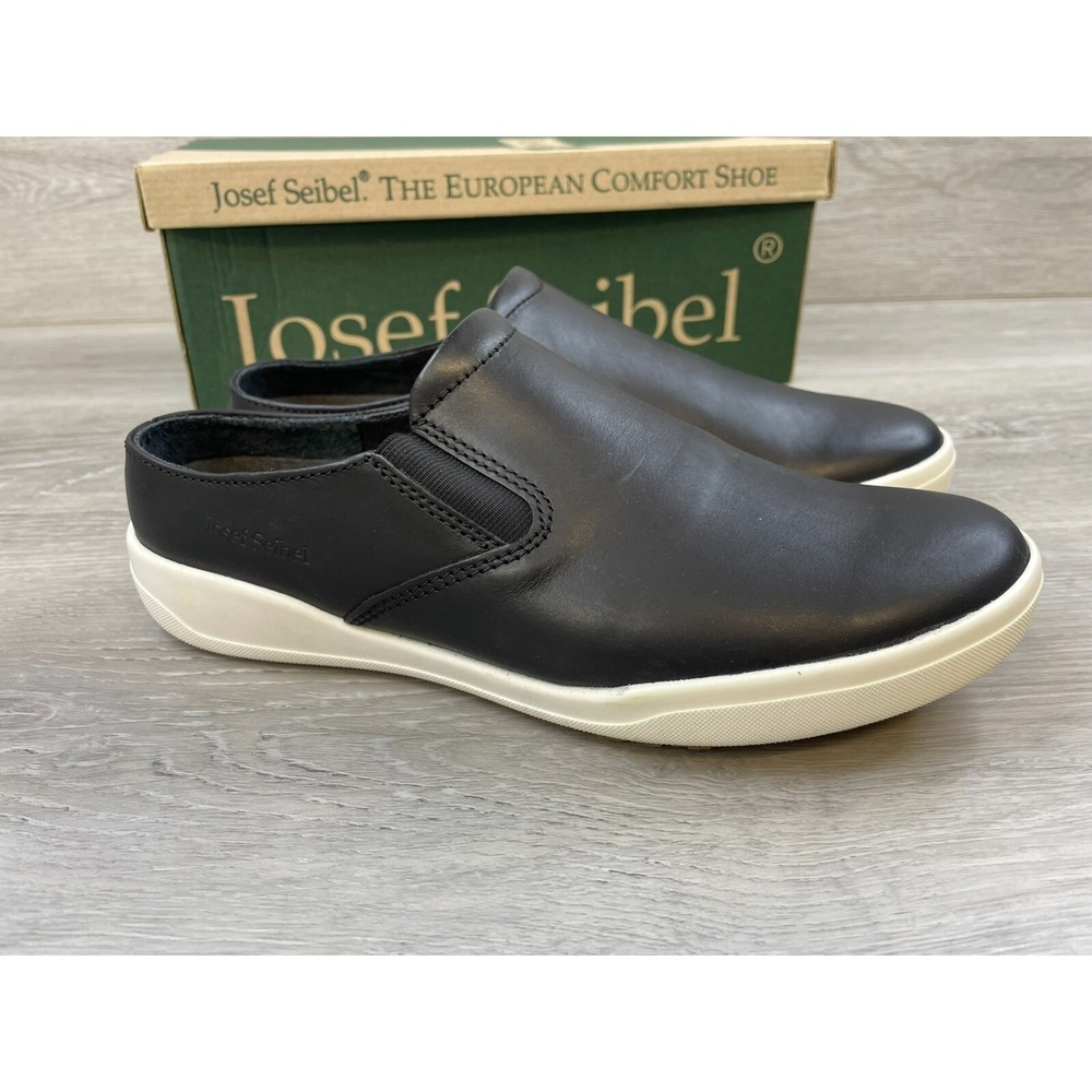 Josef Seibel Women's Mule Black Leather 6.5 Slip‎ On Casual Arch Comfort Shoes